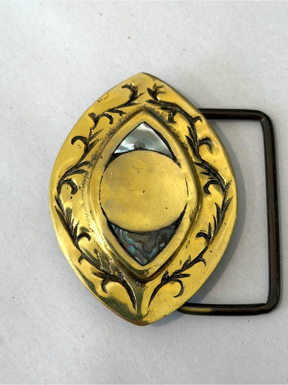 Brass and Abalone Inlay Belt Buckle - Deadstock/Vintage